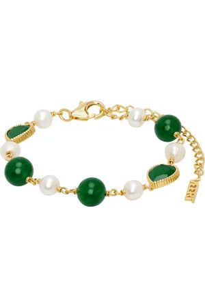 Veert Bracelet doré et vert à onyx et à perles d