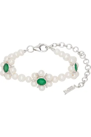 Veert Bracelet en or blanc à ornements floraux et à perles