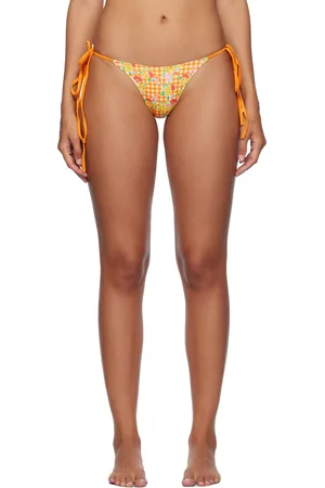 Frankies Bikinis Culotte de bikini Divine orange à coupe échancrée et à motif fleuri