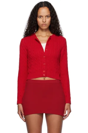 Frankies Bikinis Cardigan Dudley rouge en tricot câblé