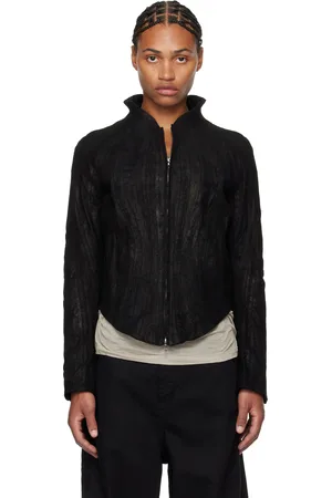 JULIUS Blouson noir en cuir à panneaux