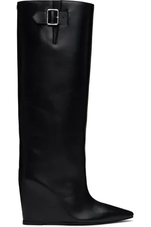 Courrèges Bottes hautes Astro noires en cuir à talon compensé