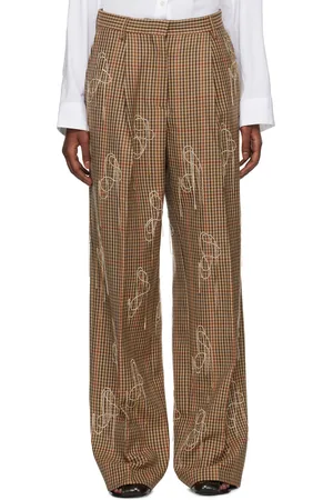 DRIES VAN NOTEN Pantalon Porter brun clair à chaines brodées