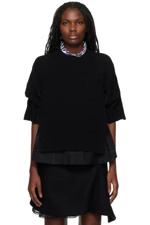 SACAI Pull noir en tricot à motif à carreaux
