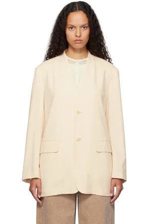 Auralee Veston beige en laine froide à col en Y