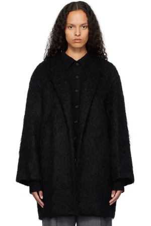 Auralee Manteau noir en toile brossée de mohair