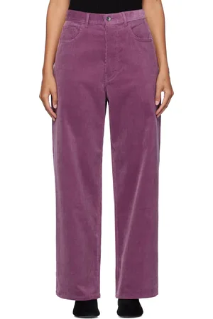 Auralee Pantalon mauve en velours côtelé de coton Finx