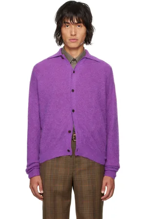 Auralee Cardigan mauve en bébé alpaga suri