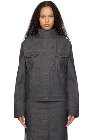 Courrèges Blouson motard gris en denim