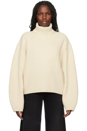 Totême Col roulé blanc cassé en tricot côtelé