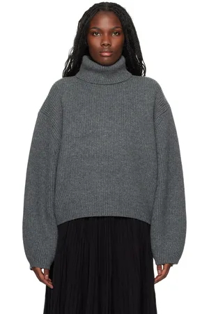 Totême Col roulé gris en tricot côtelé