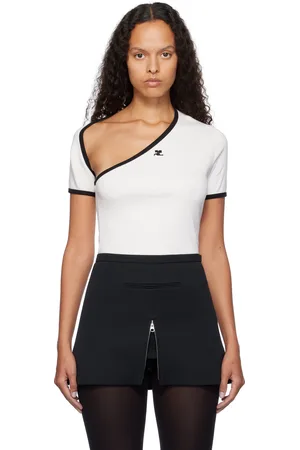 Courrèges T-shirt contrasté blanc et noir à col asymétrique