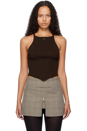 Courrèges Débardeur brun en tricot côtelé à ourlet pointu