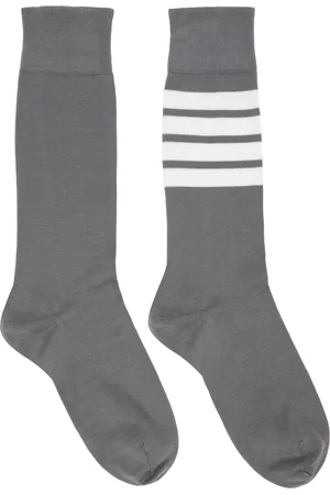 Thom Browne Chaussettes légères grises en coton à quatre rayures