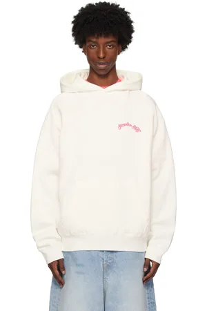 AWAKE NY Pull à capuche blanc cassé à appliqués à logo en sergé brodés