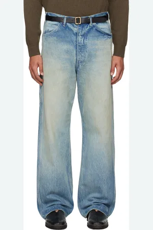 Auralee Jean de peintre bleu en denim épais à lisière à effet délavé