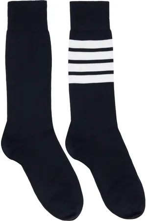 Thom Browne Chaussettes légères bleu marine en coton à quatre rayures