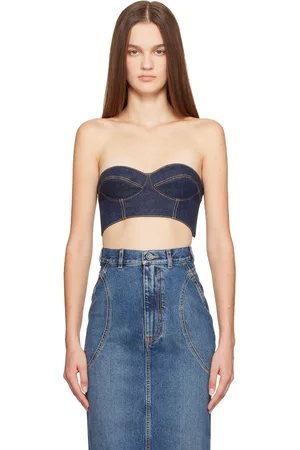 Alaïa Haut de style bustier bleu en denim