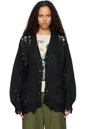 R13 Cardigan boyfriend noir à effet usé