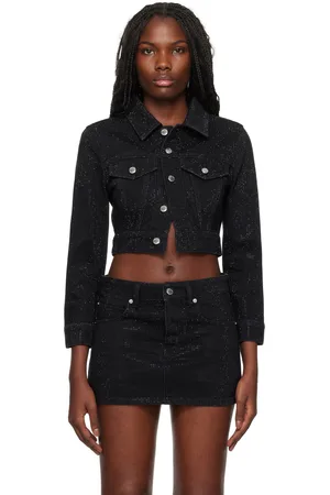 Alexander Wang Blouson écourté noir en denim à appliqués facettés thermocollés