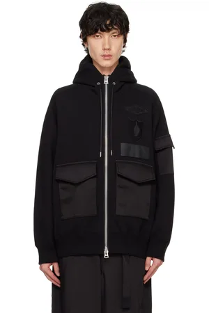 SACAI Pull à capuche noir en jersey de coton à écussons édition Spiewak & Gonz
