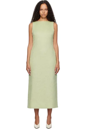 Auralee Robe midi verte en toile brossée de mohair
