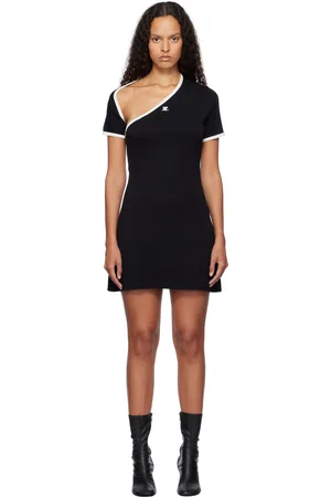 Courrèges Robe courte contrastée noir et blanc à col asymétrique