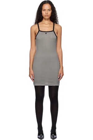 Courrèges Robe courte noir et blanc à motif pied-de-poule et à garnitures contrastantes