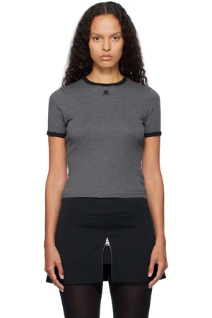 Courrèges T-shirt gris et noir à bordures contrastées