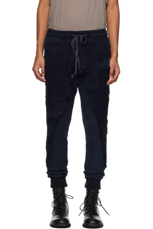 GREG LAUREN Pantalon de survêtement bleu marine à bords bruts et à panneaux
