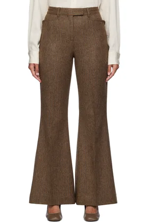 REMAIN Birger Christensen Pantalon évasé brun à motif chevronné
