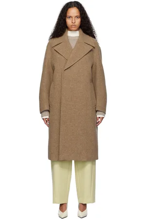 Auralee Manteau brun en melton de laine à double boutonnage