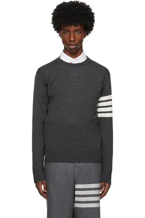 Thom Browne Pull gris en laine à quatre rayures