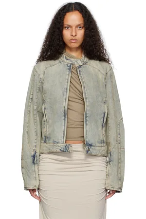 Entire Studios Blouson motard bleu en denim