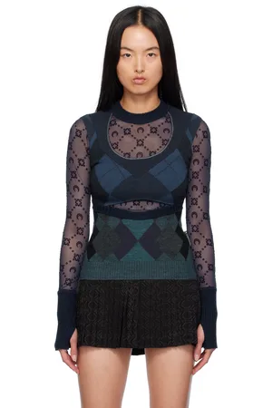 Marine Serre Pull ajusté bleu marine en tricot suprarecyclé à motif argyle