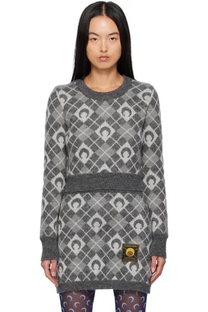 Marine Serre Pull écourté gris en tricot à motif argyle à logos