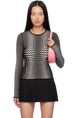 Marine Serre Pull gris à effet seconde peau à motif à logos en tricot jacquard