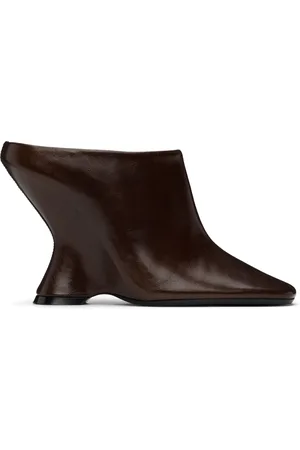 DRIES VAN NOTEN Mules brun clair en cuir à talon compensé