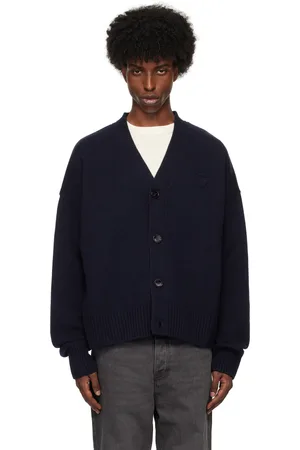 Ami Cardigan bleu marine à logo Ami de cœur gaufré