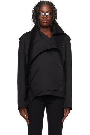 Courrèges Blouson court noir à revers tailleur oblique