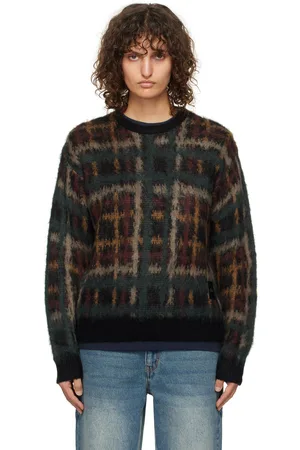 DIME Pull noir en tricot à motif écossais