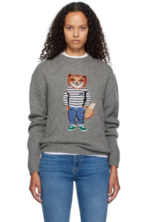 Maison Kitsuné Pull gris à logo de renard en intarsia