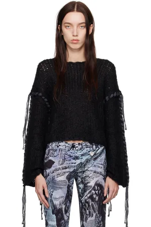 Acne Studios Pull noir en tricot à ornements lacés