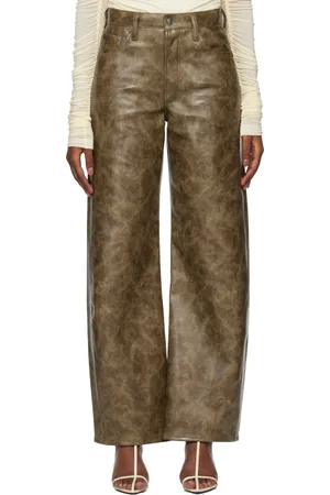 AGOLDE Pantalon fuselé brun en cuir recyclé à taille mi-haute