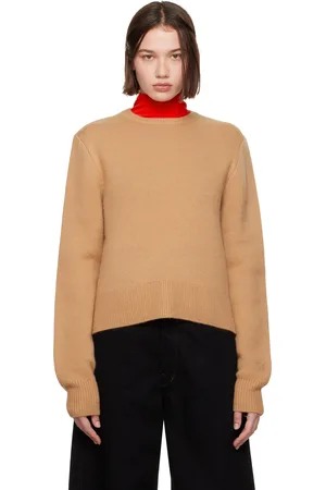 Totême Pull écourté brun clair en tricot à col ras du cou
