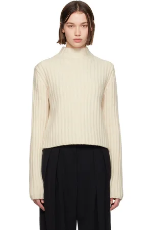 Totême Pull blanc cassé en tricot côtelé épais à ourlet écourté
