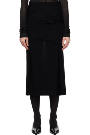 Totême Jupe midi drapée noire en tricot à mailles fines