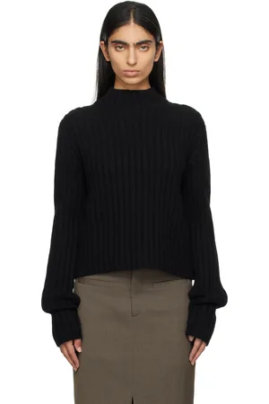 Totême Pull ajusté noir en tricot côtelé épais