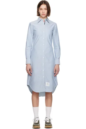 Thom Browne Robe midi de style chemise bleue en toile oxford à rayures