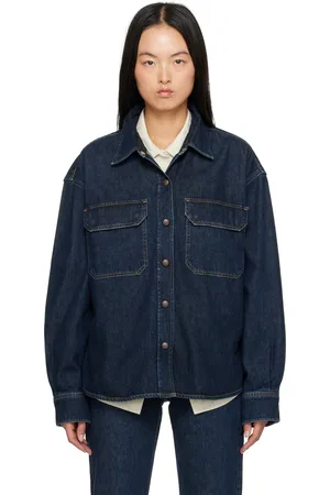AGOLDE Chemise Gwen bleu marine en denim à coutures latérales fendues